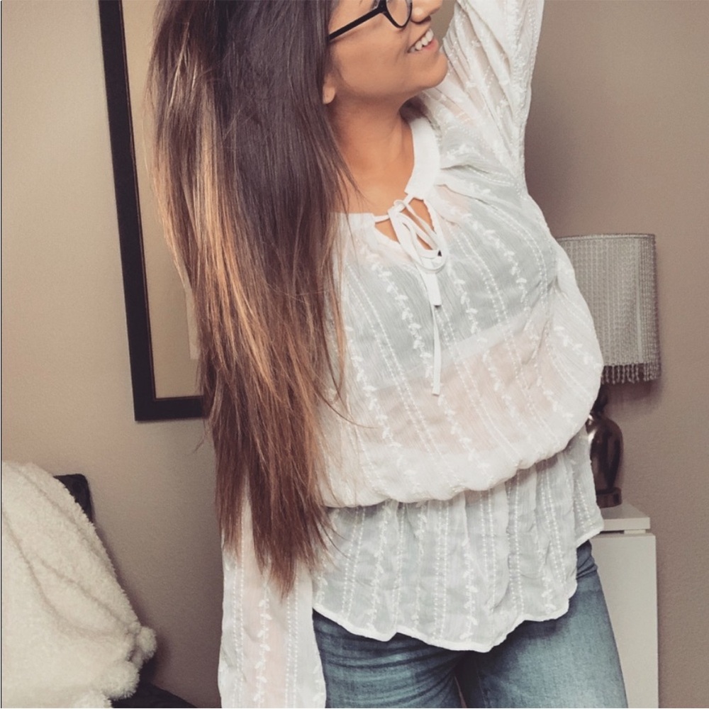 Bellatrix Nordstrom Large White Semi Sheer Lace Coverup Boho Top